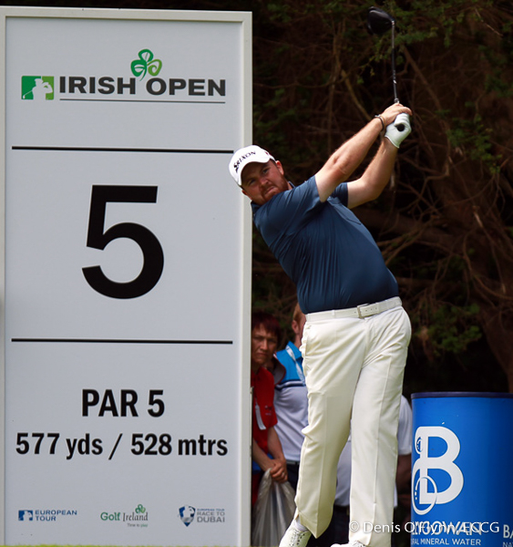Graeme McDowell teeing off on the 5th tee on the first day of the Irish Open